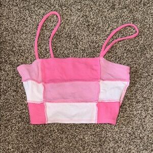 Pink and White Patchwork Crop Top